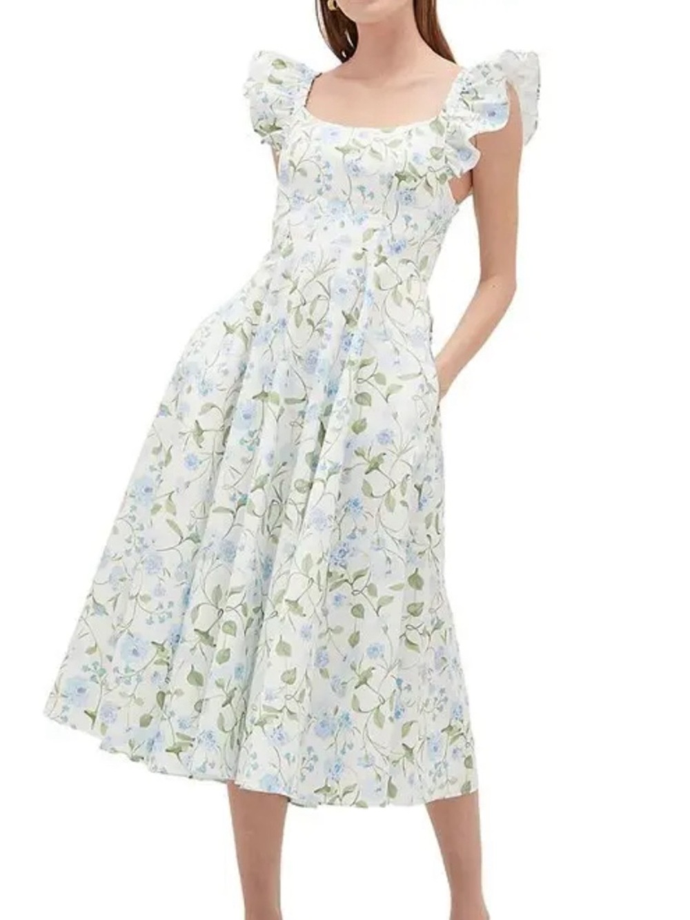 Hill House Daphne Floral Midi Dress in Blue Peony Bouquet Size: M